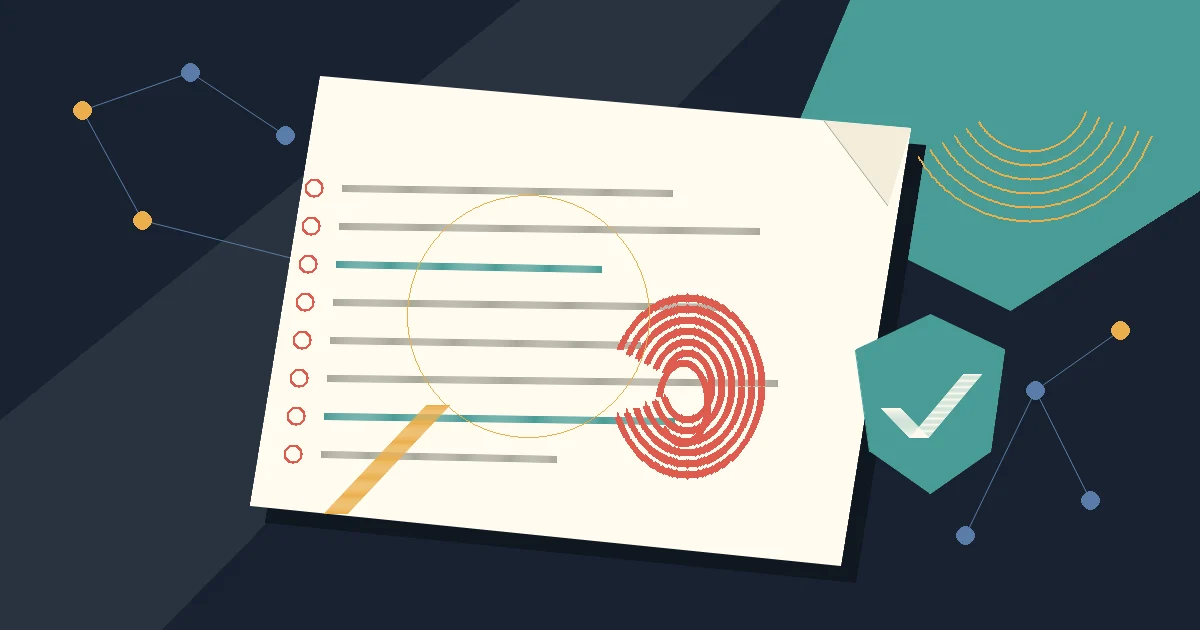 Fingerprint seal and magnifying glass reviewing code on a submitted package sheet