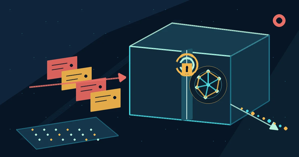 A cryptographic lockbox separates encrypted questions from an AI model core